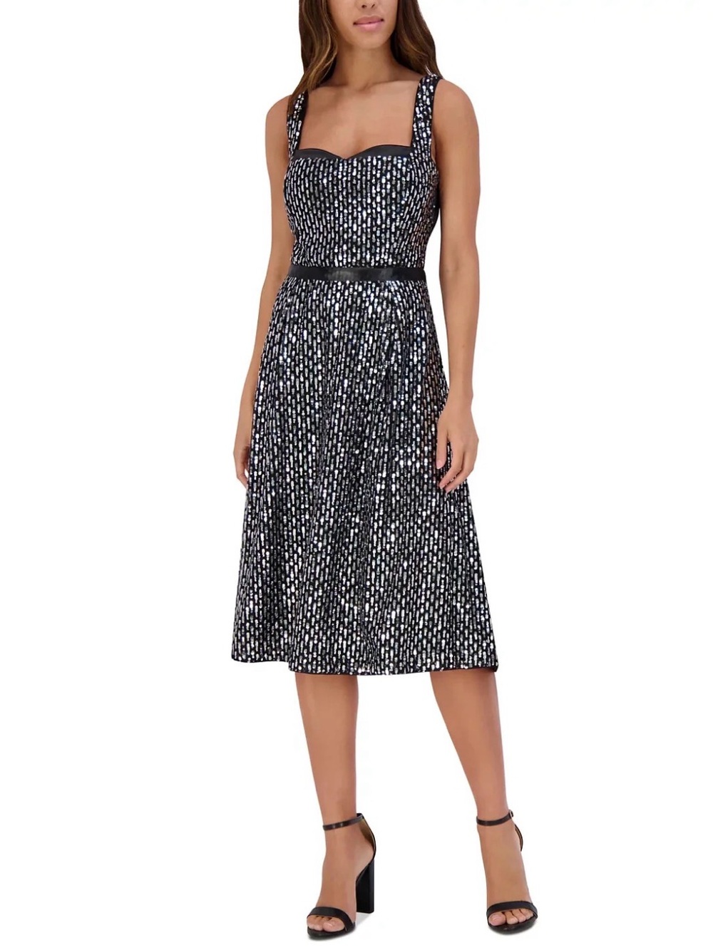KENSIE SEQUIN-MESH MATTE-SATIN MIDI DRESS SIZE 4